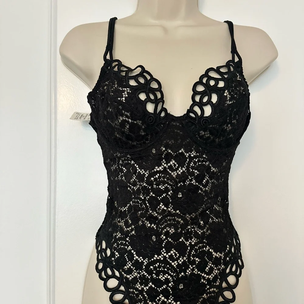 La Perla Documented collectors Black Lace Bodysuit with Fishnet Hosiery